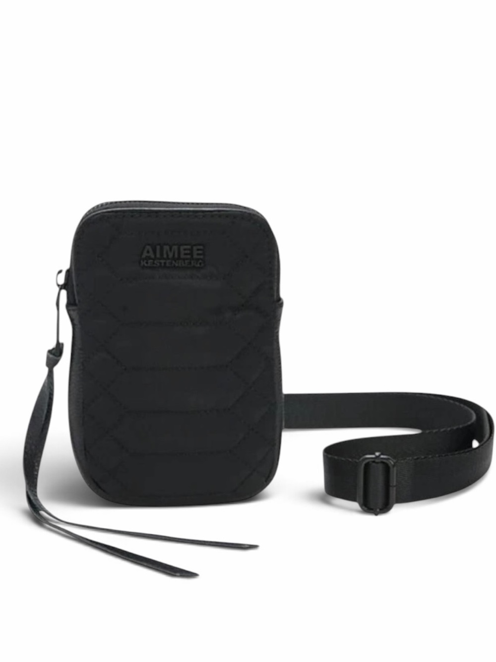 Aimee Kestenberg “Just Saying” Black Quilted Nylon Stadium Crossbody Phone Bag